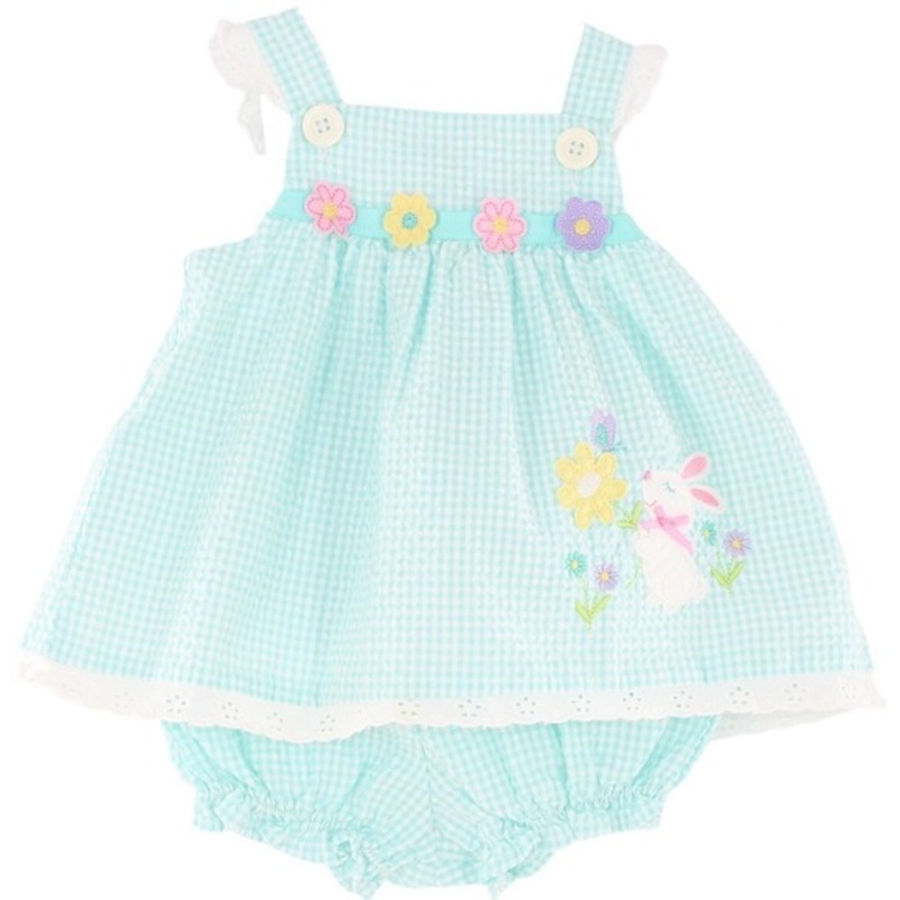 Goodlad Baby Girl‎ Gingham Seersucker Bunny Floral Set 6 Months Mint Green